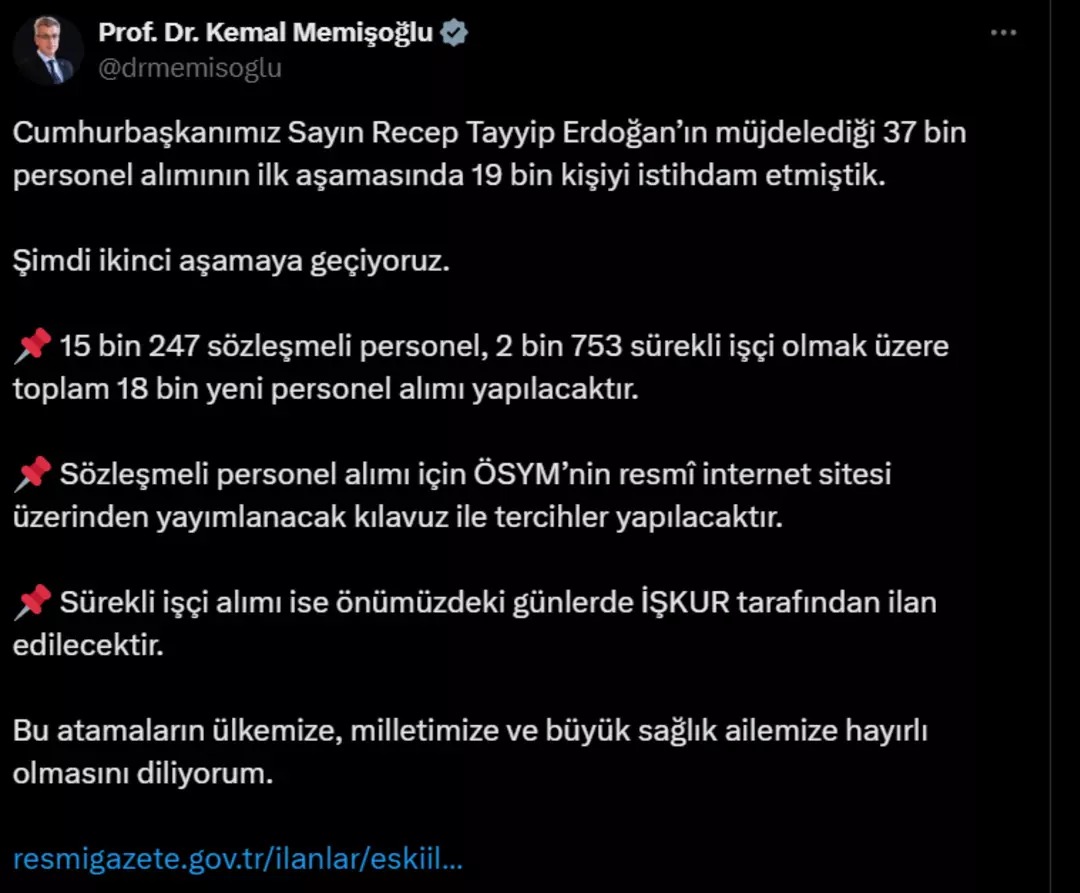 Bakan Memişoğlu’ndan Gece Yarısı Müjdesi 18 Bin Yeni Personel Alınacak! (3)