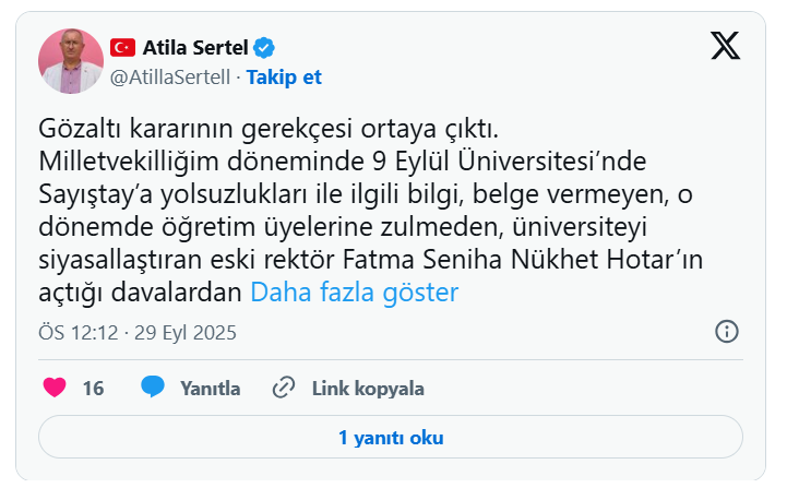Eski Chp Milletvekili Atila Sertel Gözaltına Alındı
