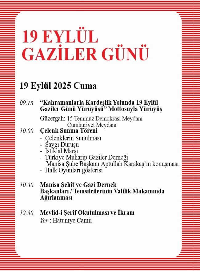19 Eylül Gaziler Günü Programı