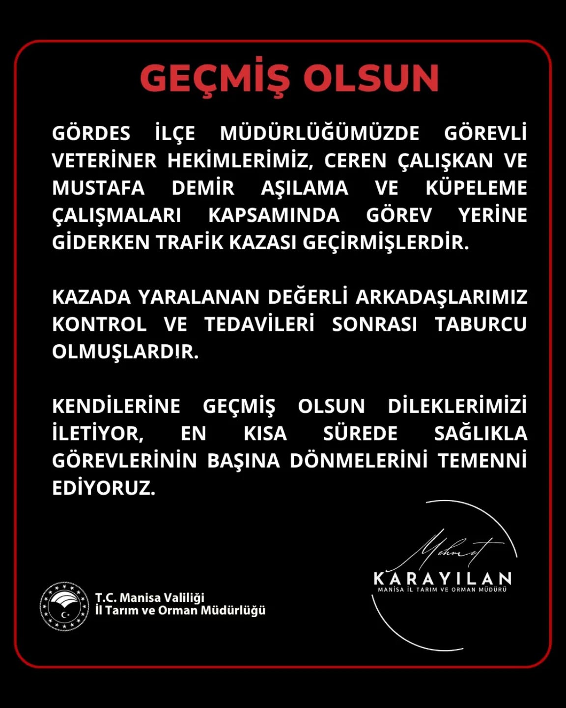 Manisa’da veteriner hekimler kaza geçirdi!