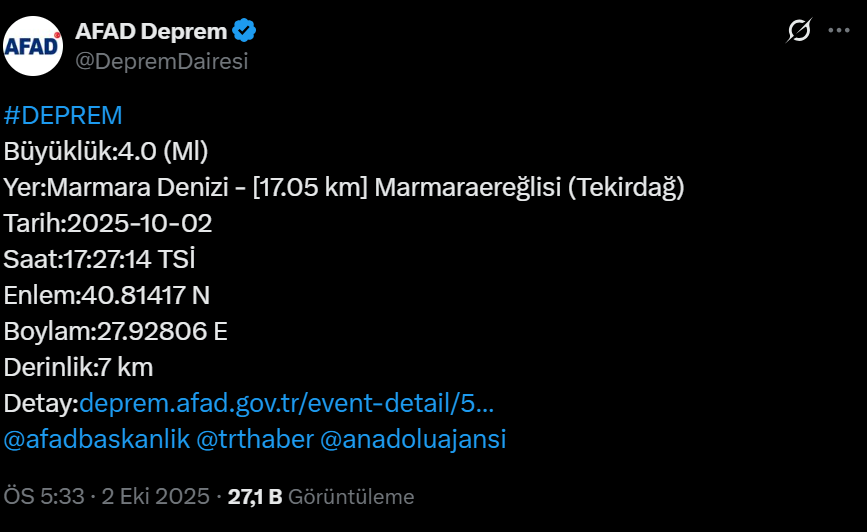 Marmara denizinde ikinci bir deprem daha!