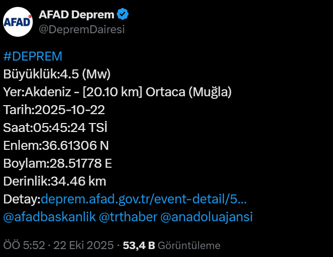 Akdeniz'de sabaha karşı deprem!