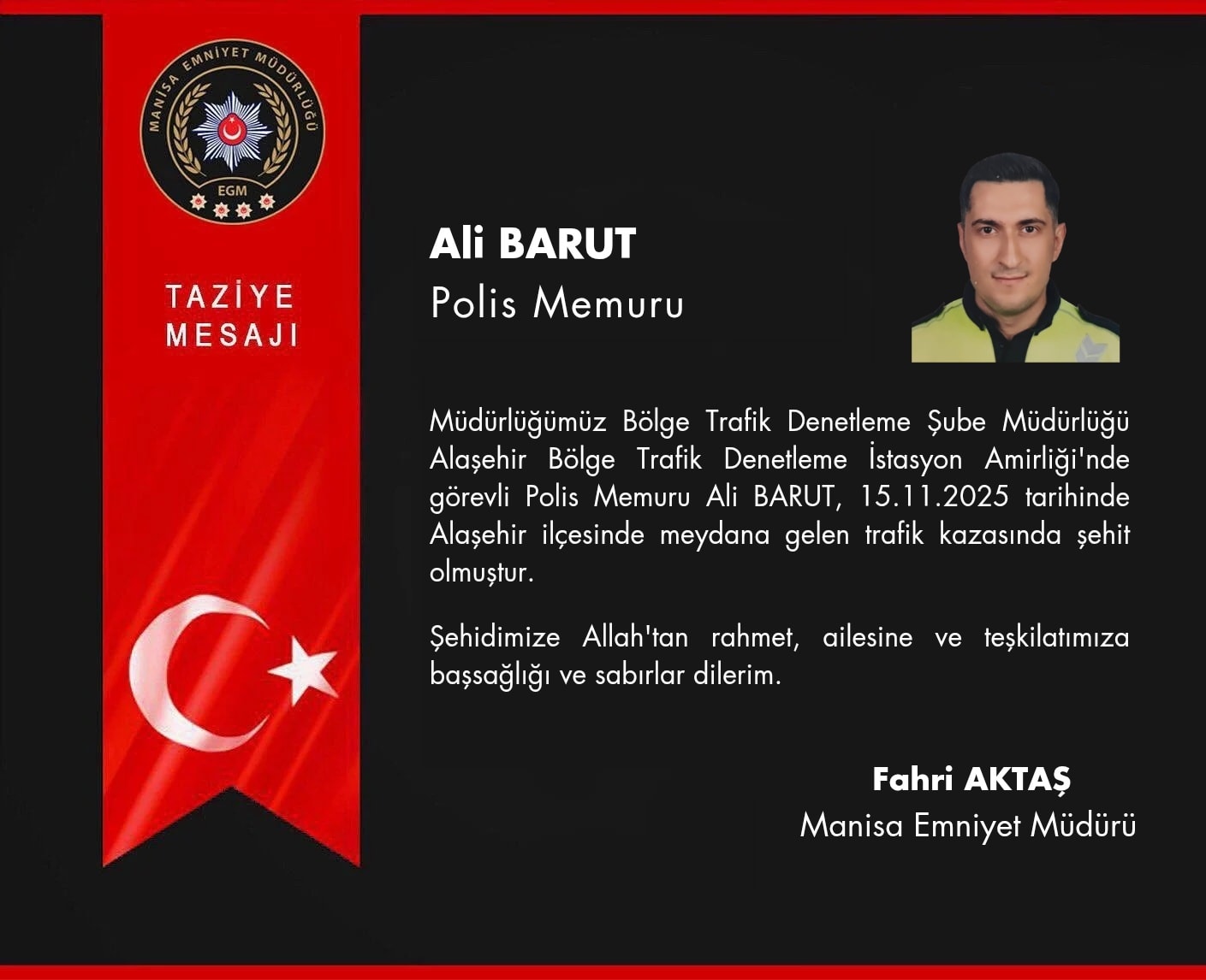 Manisa’da korkunç kaza: Şehit polisin kimliği belirlendi