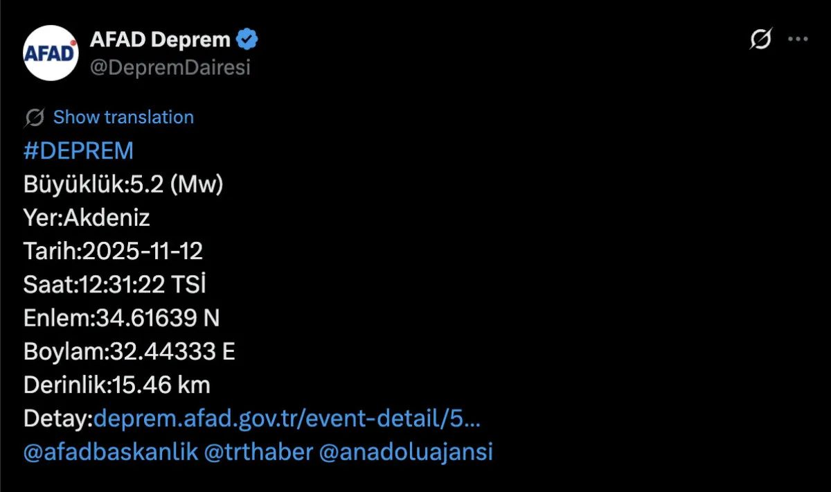 Akdeniz'de büyük deprem!