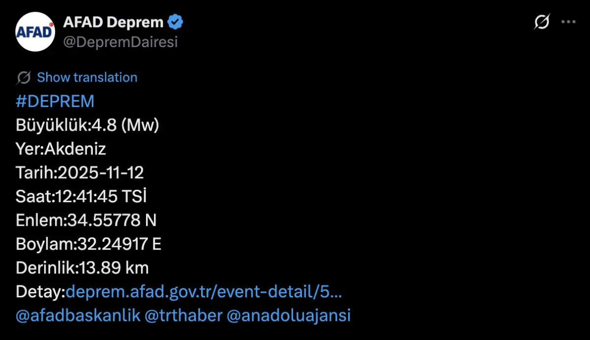 Akdeniz'de büyük deprem!