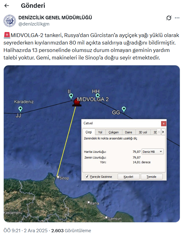 Karadeniz'de bir gemiye daha saldırı!