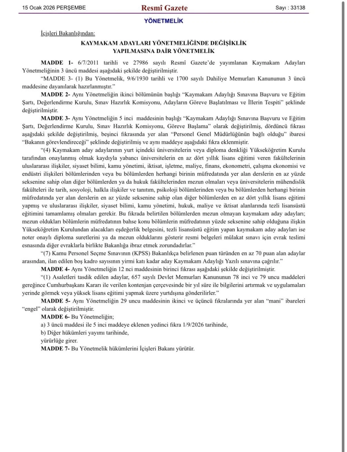 Kaymakam Adaylığına KPSS Şartı Geldi