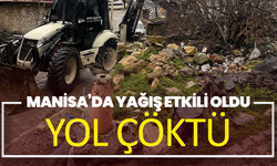 Manisa’da yağış etkili oldu,yol çöktü