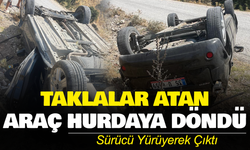 Taklalar Atan Araç Hurdaya Döndü, Sürücü Yürüyerek Çıktı