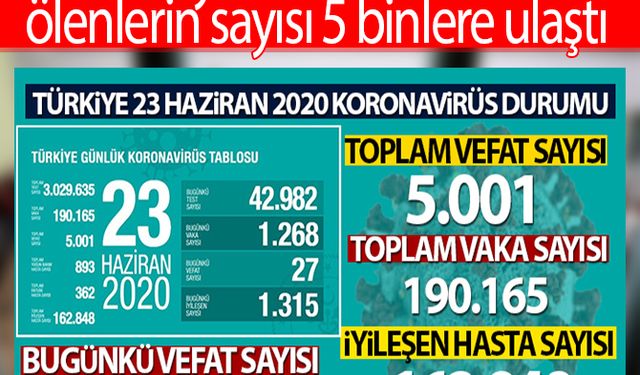 Türkiye'de koronadan ölenlerin sayısı 5 binlere ulaştı