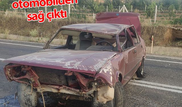 Hurdaya dönen otomobilden sağ çıktı