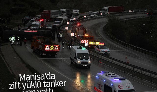 Manisa'da zift yüklü tanker yan yattı: 1 ölü, 1 yaralı