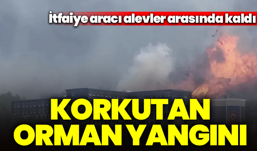 Çanakkale’de korkutan orman yangını: İtfaiye aracı alevler arasında kaldı